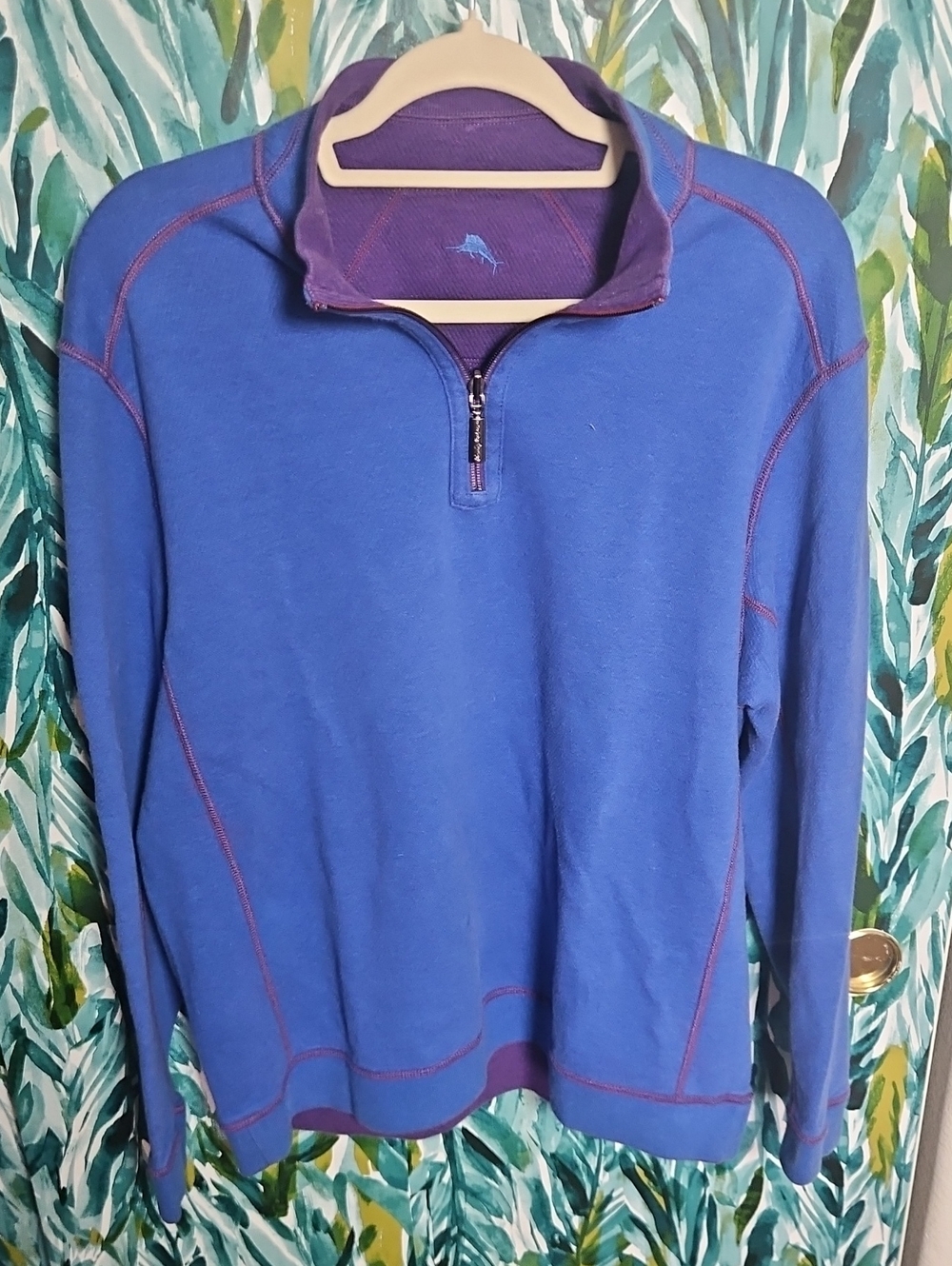 Tommy Bahama Men's Reversible Blue, Purple Half-Zip Pullover